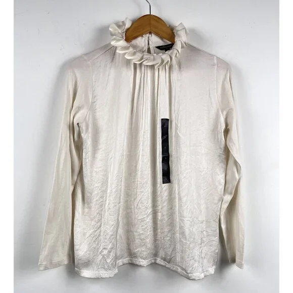NWT Banana Republic Fast Long Sleeve Ruffle Neck Snow Day Blouse Sz Small - Picture 1 of 6